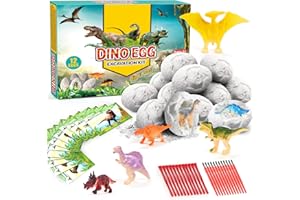 KOLEGEND Dino Eggs Dig Kit, 12 Pack Dinosaur Eggs Excavation Set, Easter Gift Dinosaur Toys Science Experiments Kits with 12 Cards, Easter Basket Stuffers Toys for 3 4 5 6 7 8 9 10 11 Year Old Boys Girl