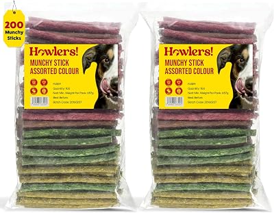 Howlers Assorted Munchy Sticks 12.5cm Pack of 100 - Natural Rawhide Chews