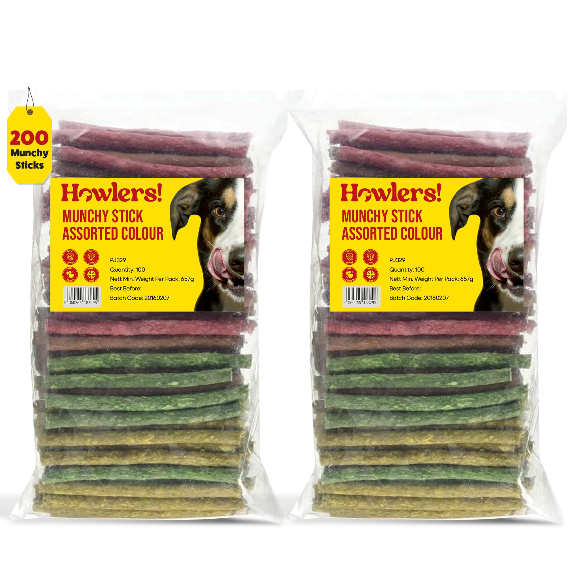 Howlers Assorted Munchy Sticks, 12.5 cm, Pack of 100