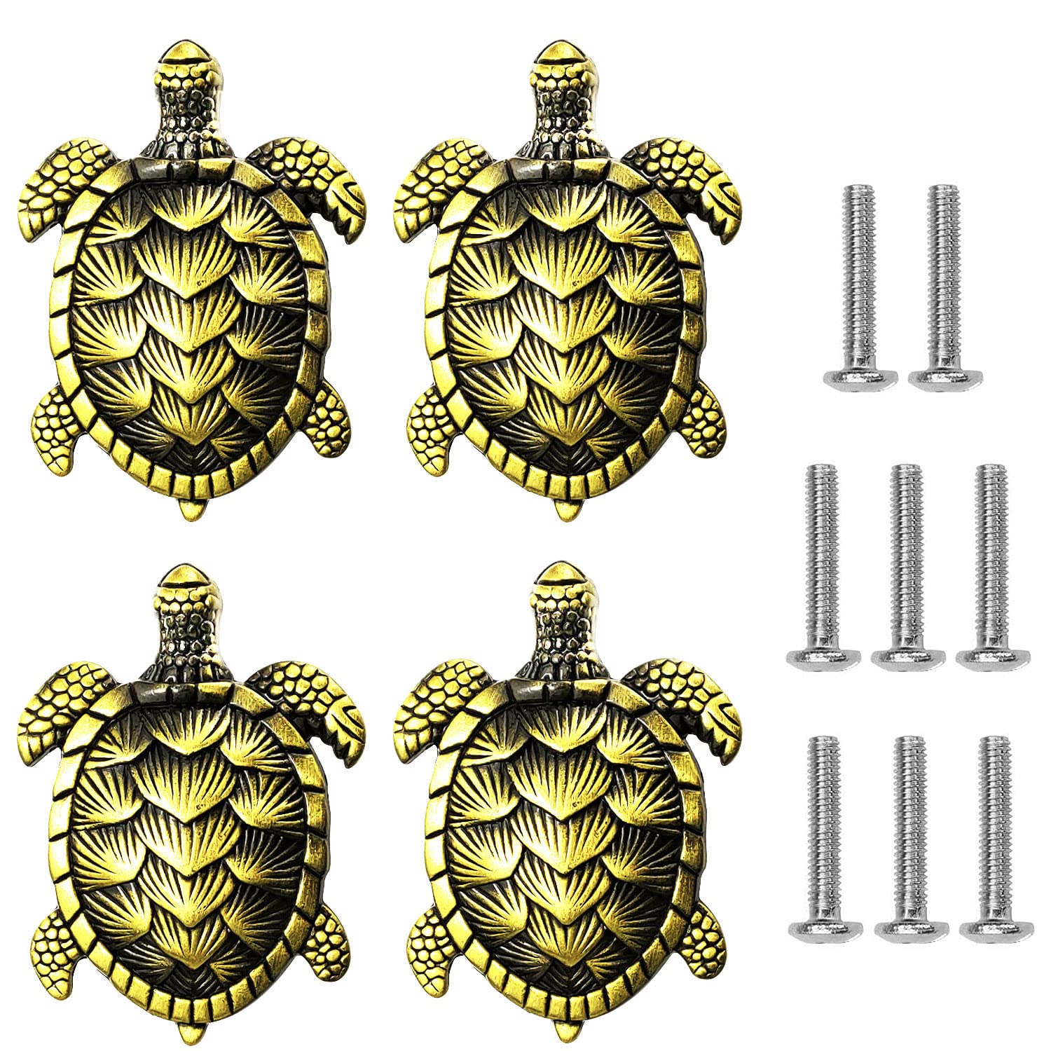 Powerful 4 Pcs Bronze Turtle Drawer Knobs, Vintage Cabinet Knobs Drawer Handles with 8 Pcs Screw, for Dresser, Cabinet, Wardrobe, Cupboard, Bathroom, Office (2.4"×1.7") — image 1