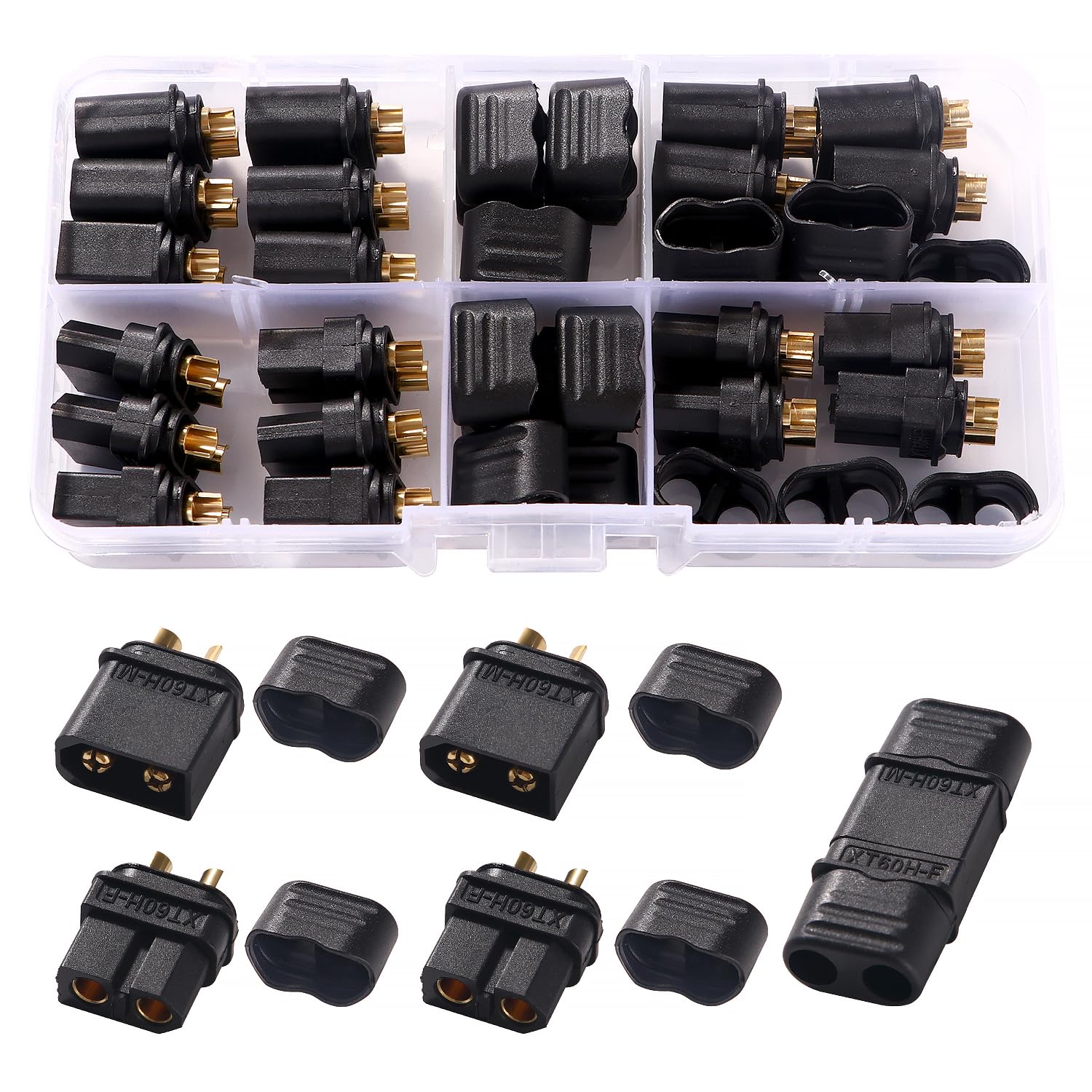 YIXISI 10 Pairs XT60 XT60H Connectors, XT60H Male Female Bullet Connectors Power Plugs with Sheath, for RC Lipo Battery RC Model, Black