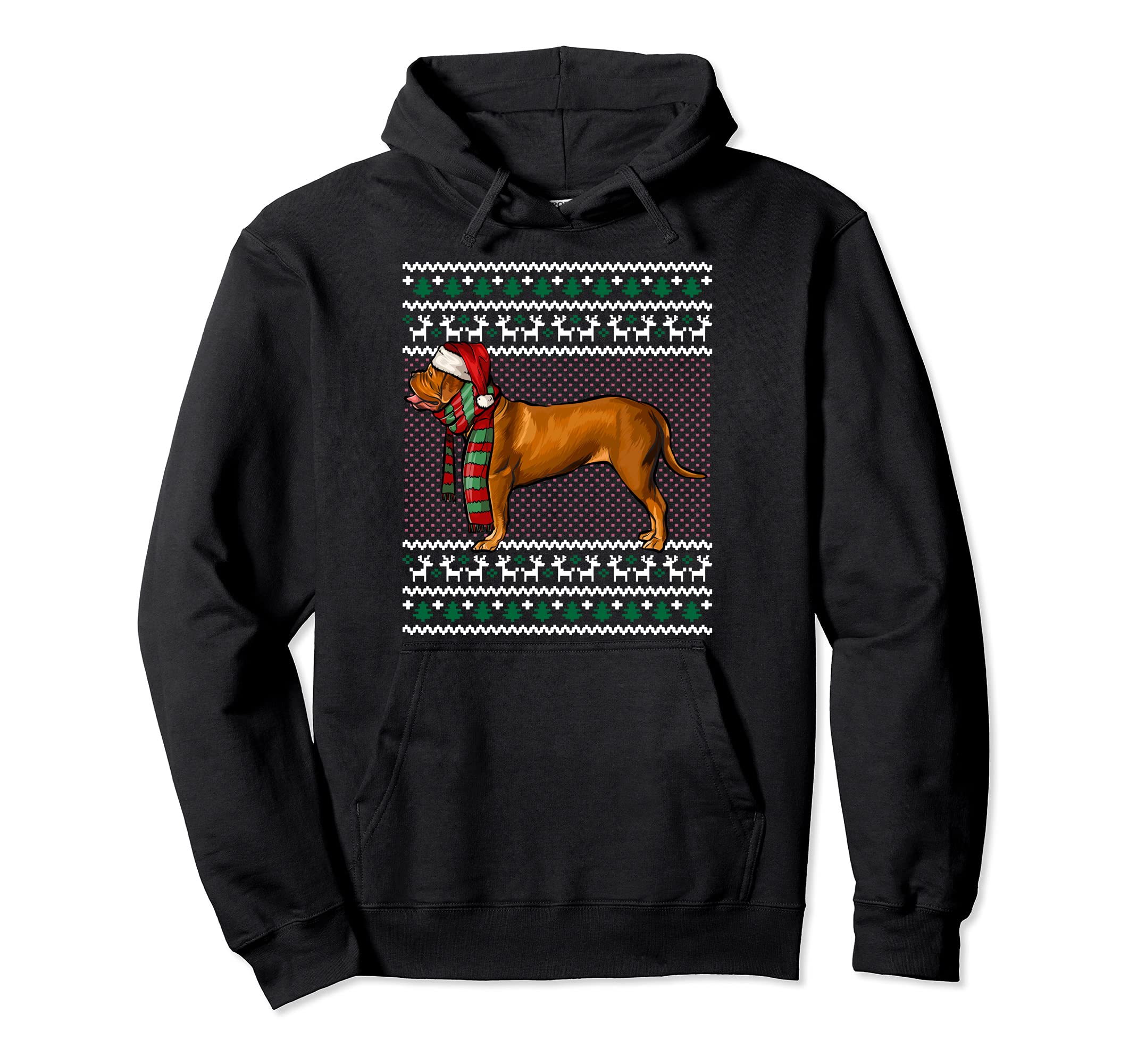 Xmas Dogues de Bordeaux Dog Santa Hat Ugly Christmas Pullover Hoodie