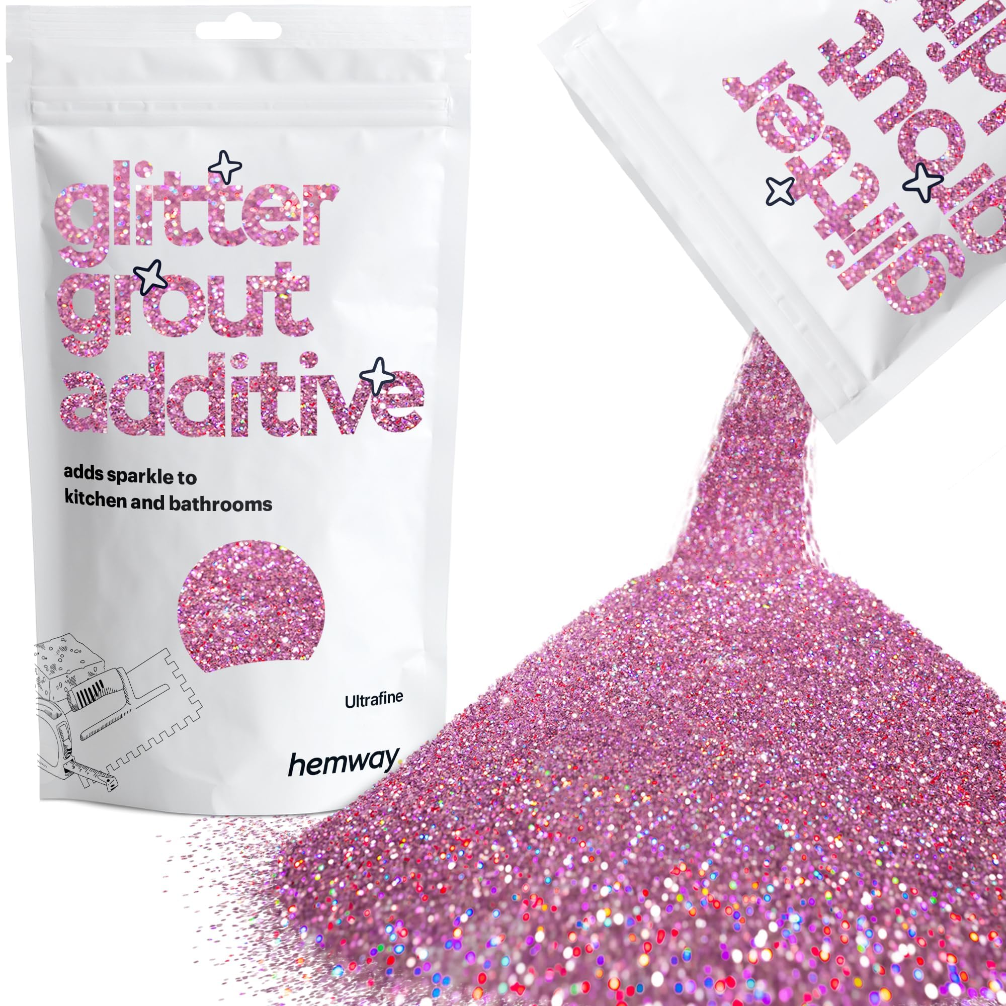 Hemway Rose Pink Holographic Glitter Grout Additive Ultrafine 100g Metallic Flakes for Adding Sparkle to Kitchen & Bathroom Tiles | Enhance Your Indoor Grouting Projects with a Durable Sparkly Effect