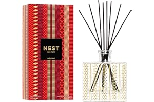 NEST New York Christmas Reed Diffuser, Holiday - 5.9 fl oz - Fragrance for Up to 90 Days - Reusable, Refillable Glass Holder - Includes 8 All-Natural Reed Sticks - Flame Free