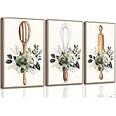 3 Pcs Sage Green Farmhouse Kitchen Canvas Wall Art Minimalist Dining Room plant Flowers Painting Pictures Wall Decor Poster Print Artwork For Dining Room kitchen Home Decoration Unframed
