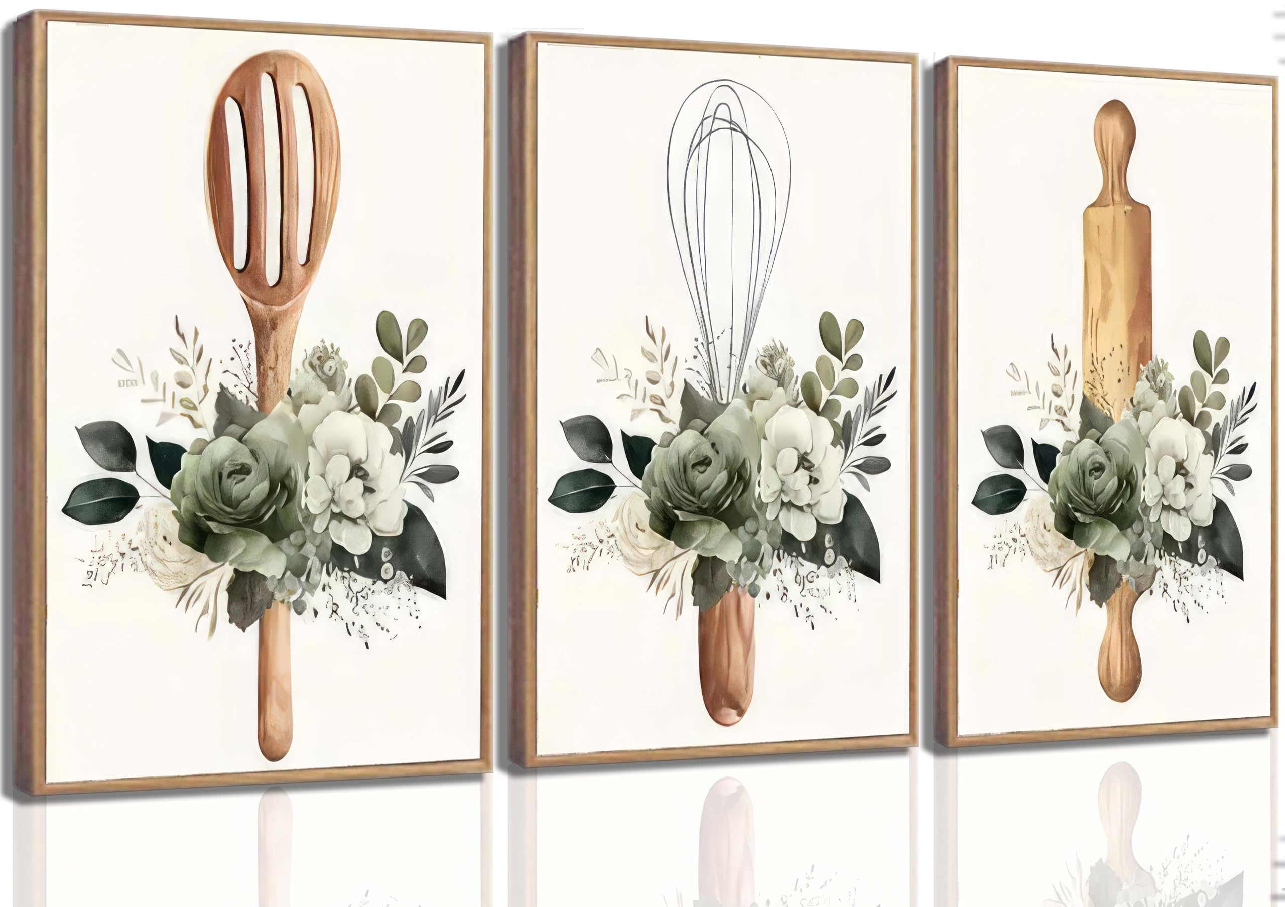 Photo 1 of 3 Pcs Sage Green Farmhouse Kitchen Canvas Wall Art Minimalist Dining Room plant Flowers Painting Pictures Wall Decor Poster Print Artwork For Dining Room kitchen Home Decoration Unframed
