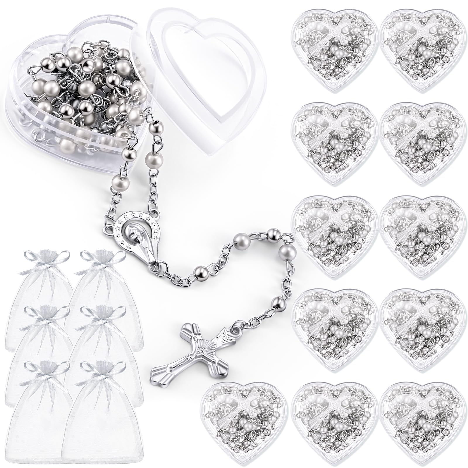 thumbnail image 2 of 50 Pcs Catholic Rosary Necklaces With Heart Box | 4mm Glass Bead Prayer Rosaries | First Communion & Baptism Favors 2 of 4