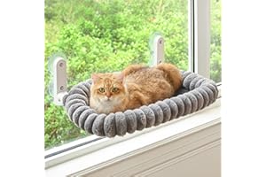 Zoratoo Cat Window Perch with Bolster, Cordless Foldable Cat Window Hammock with Strong Suction Cups & Metal Frame, Machine Washable Pet Bed for Indoor Cats (Gray, Medium)