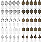 100 Pcs Pendant Trays for Jewelry Making, Pendant Trays with Glass Cabochons, Bezels and Cabochons for Jewelry Making, Cameo Memorial Photo Pendant for Wedding Graduation Charm, 5 Styles