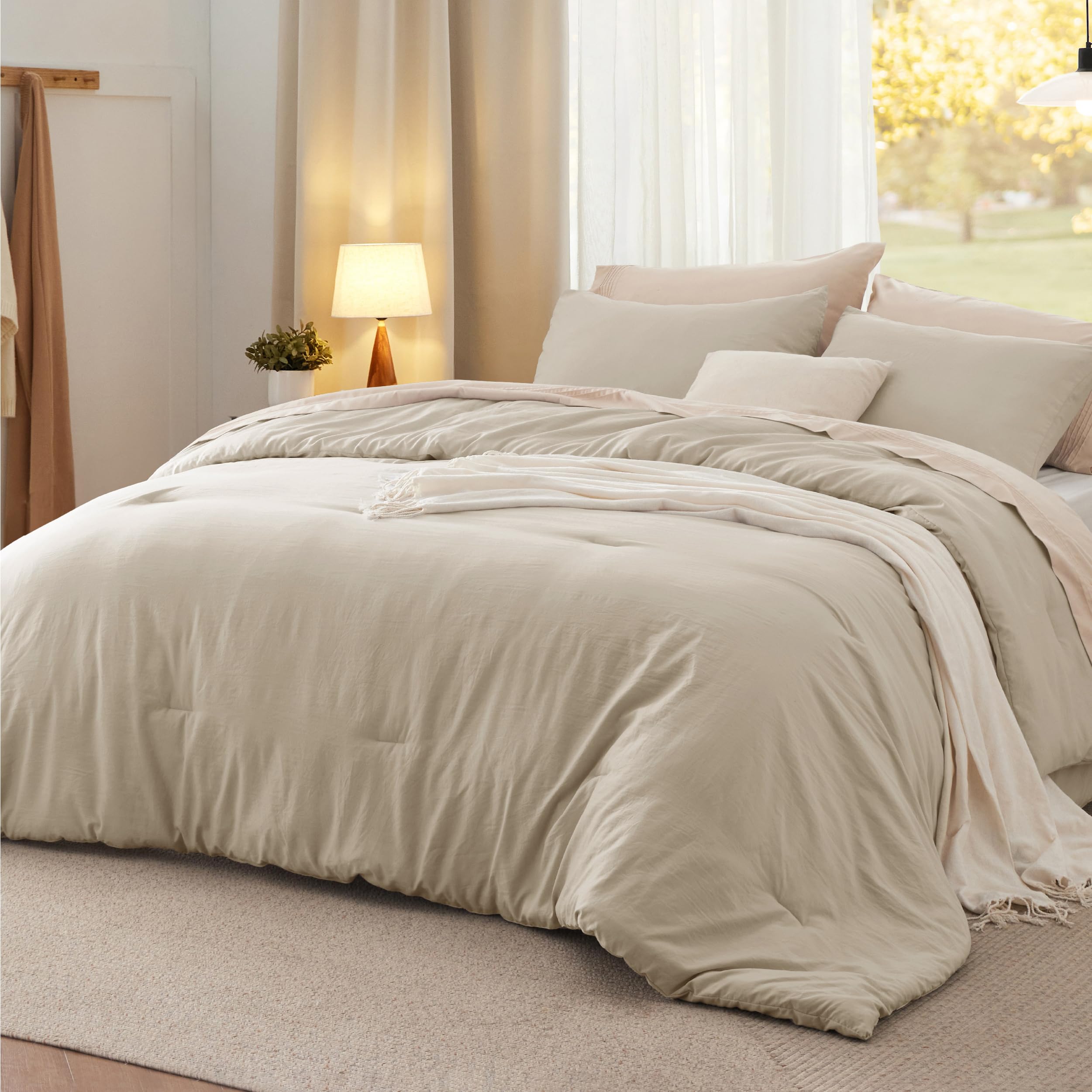 Photo 1 of Bedsure King Size Comforter Set, Sand Soft Prewashed Bedding for All Seasons, 3 Pieces GentleSoft™ Warm Down Alternative Bed Set, 1 Lightweight Comforter (104"x90") and 2 Pillowcases (20"x36")