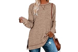 Aokosor Womens Sweaters Long Sleeve Shirts Lightweight Side Split Tunic Tops for Leggings Trending Now 2023