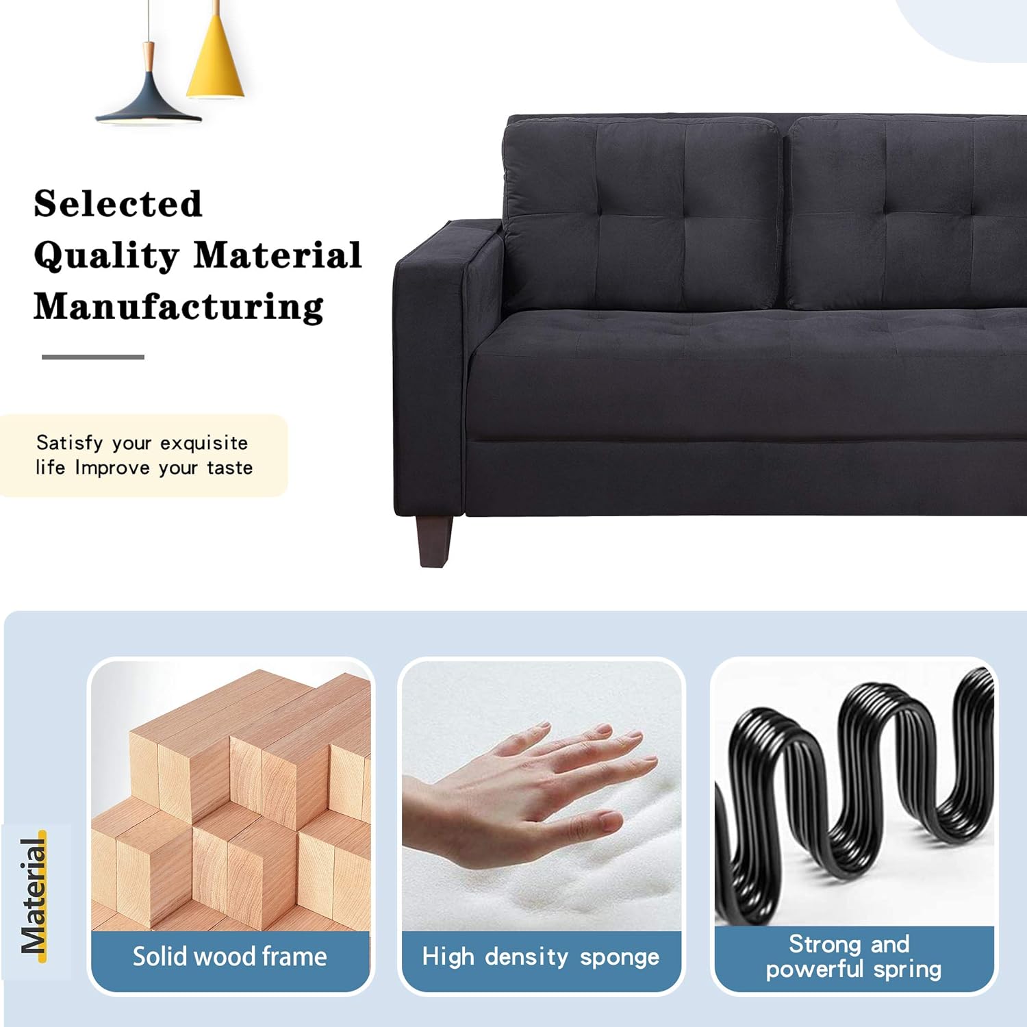 STARTOGOO Couch Piece, Living Room Loveseat Single Chair Sectional Sofa Set Grey (1+2+3-Seat), Black 2: Furniture & Decor