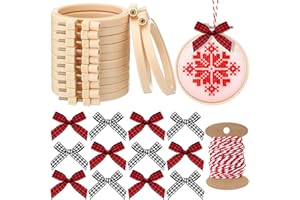 Beeveer 25 Pieces Christmas Embroidery Kits Includes Mini Embroidery Hoops Plastic Circle, Bows, Cotton Rope Cross Stitch Hoop Ring for Art Craft Handy Sewing DIY Xmas Tree Decoration(3 Inch)