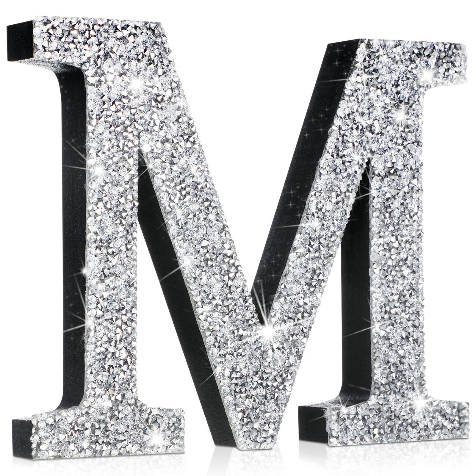 Photo 1 of Qunclay Bling Letters for Wall Decor, Crystal Rhinestone Wooden Letters with Hooks, Crushed Diamond Glitter Letter for Bedroom Home Party Wedding Decor, Gift for Women(12''l X 12"w,Letter M,Silver)