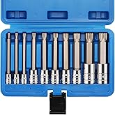 CASOMAN 10 Piece Spline Tip Bit Socket Set, M-Type, S2 and Cr-V Steel, Extra Long 4'' Length, M4-M18, XZN Triple Square Spline Bit Socket Set