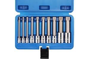CASOMAN 10 Piece Spline Tip Bit Socket Set, M-Type, S2 and Cr-V Steel, Extra Long 4'' Length, M4-M18, XZN Triple Square Spline Bit Socket Set