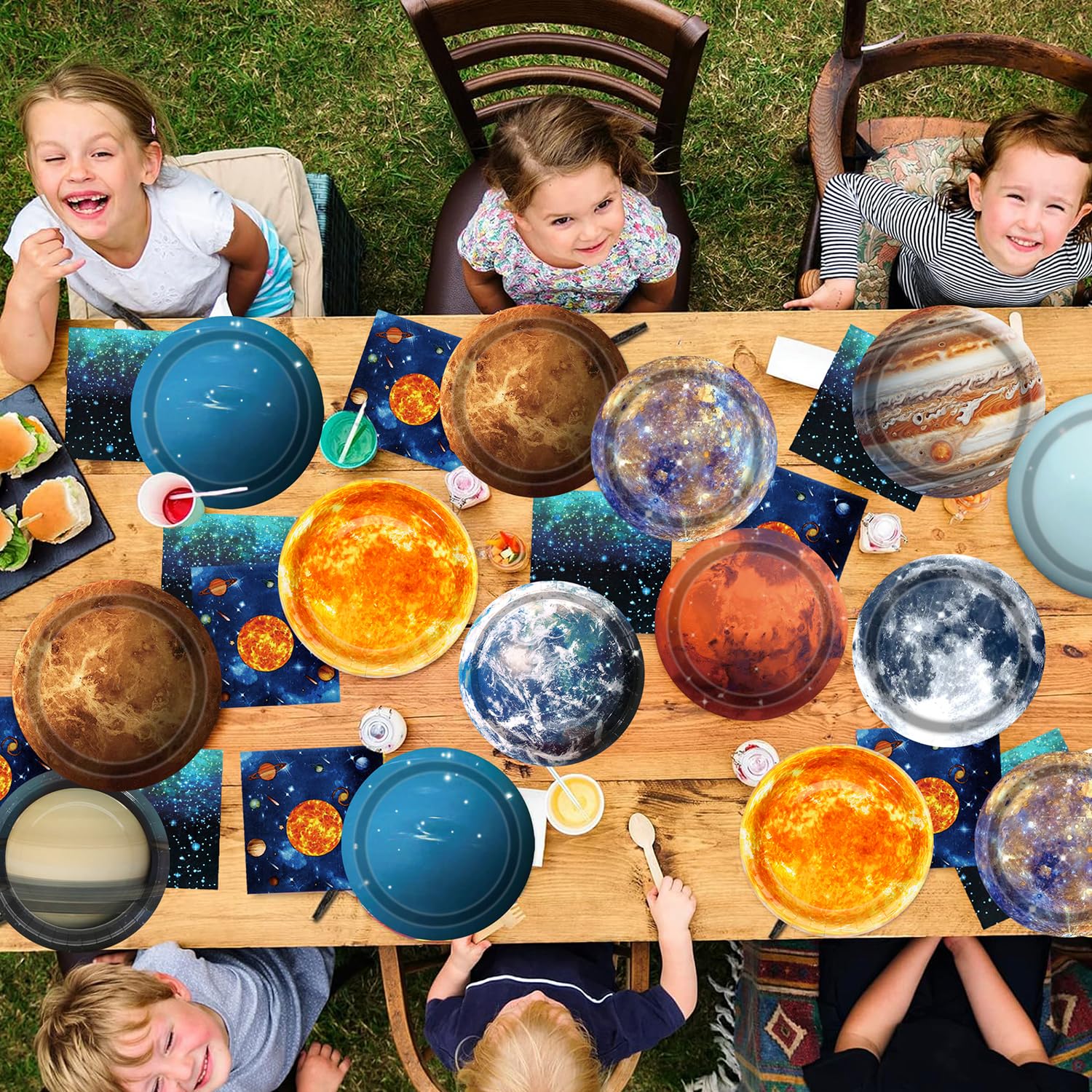 Space Theme Party Decorations 100Pcs Galaxy Planet Outer Space Disposable Plates and Napkins for Kids Space Solar System Planets Baby Shower Birthday Party Decorations, 9inch