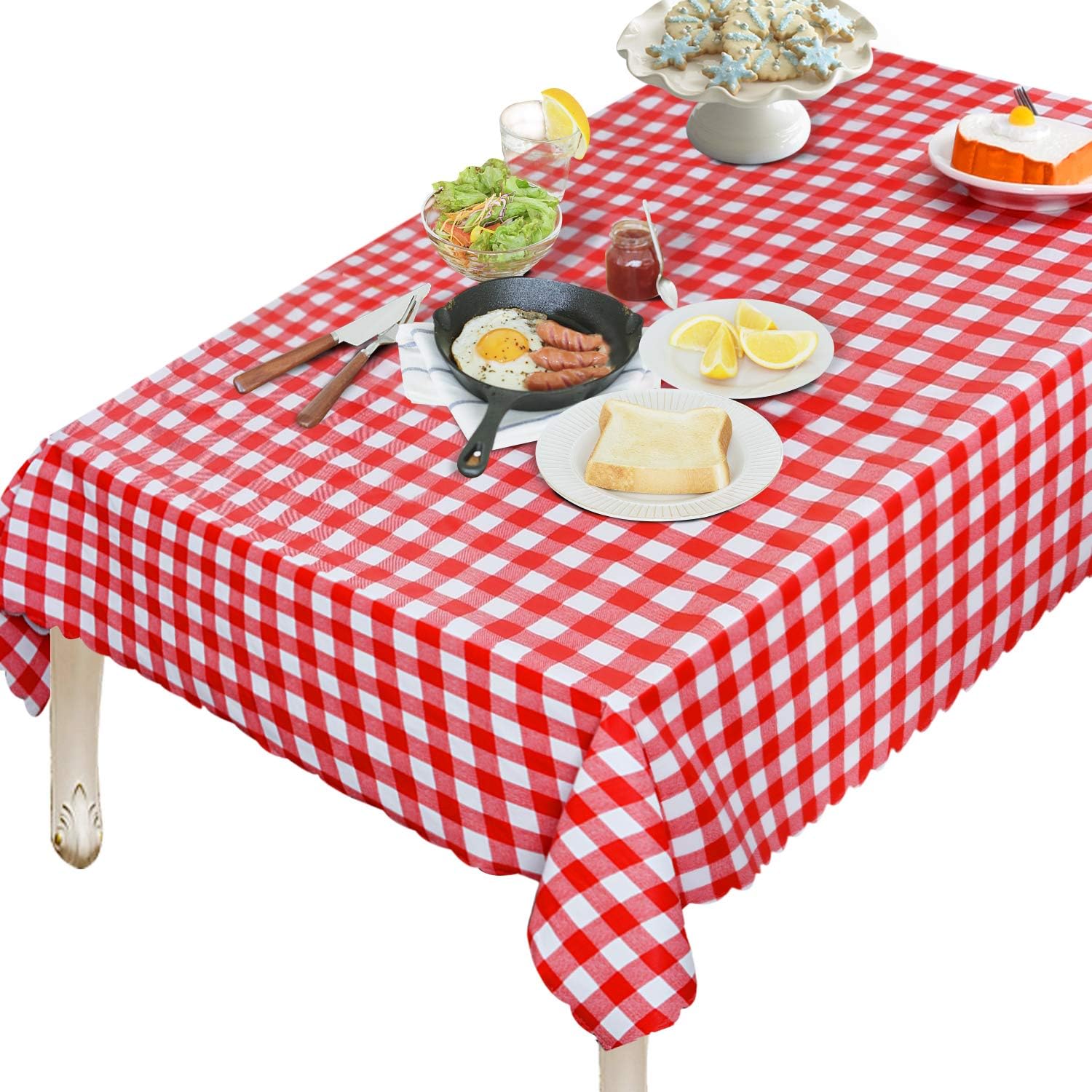 OUWIN 100% Waterproof Rectangle Tablecloth Spill-Proof Wipeable PVC Vinyl Table Cover Indoor Outdoor Picnic Table Cloth (54 x 84", Red and White Checkered)