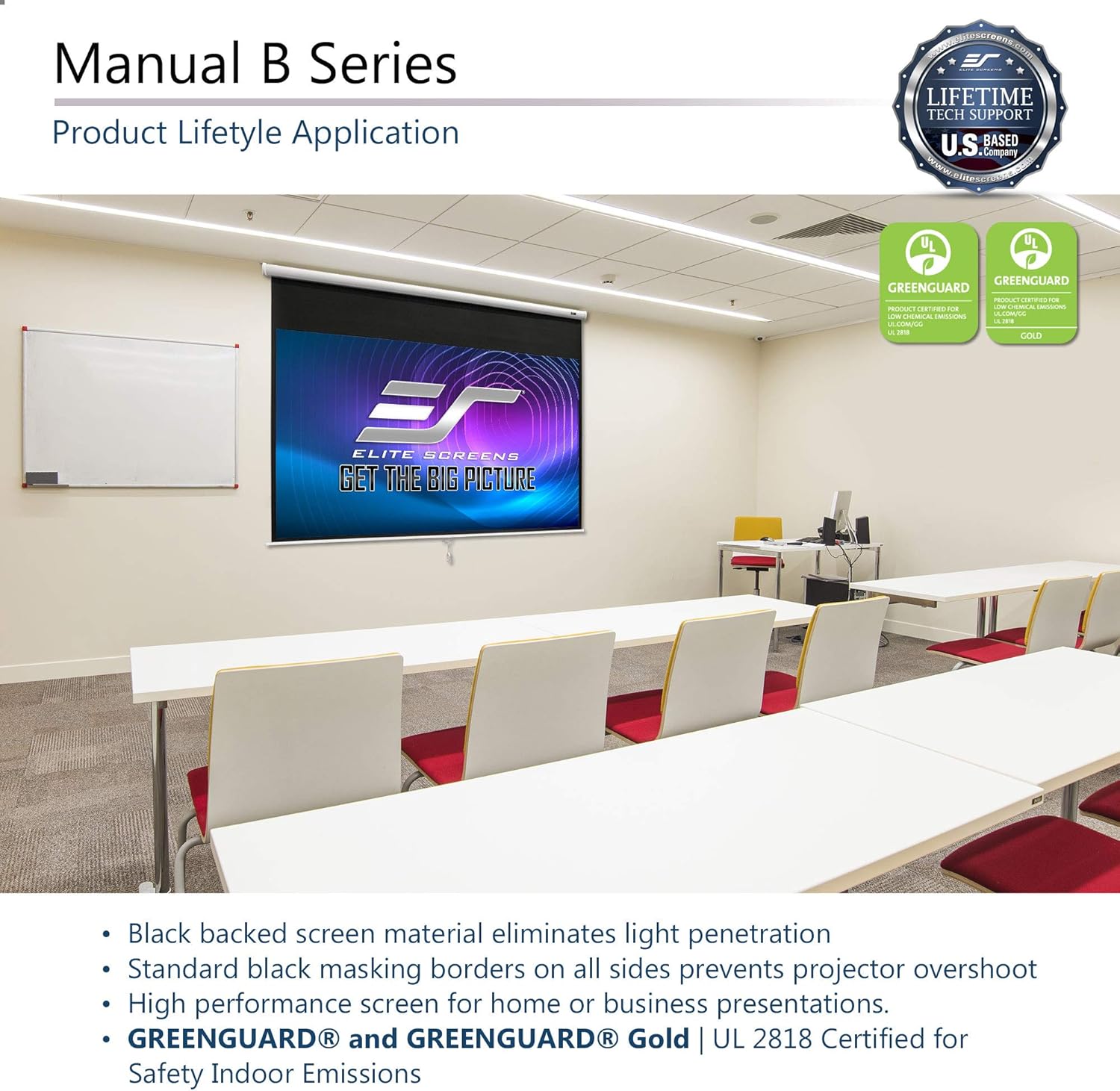 Elite Screens Manual B 100-INCH Manual Pull Down Projector Screen Diagonal 16:9 Diag 4K 8K 3D Ultra HDR HD Ready Home Theater Movie Theatre White Projection Screen with Slow Retract Mechanism M100H: Home Audio & Theater