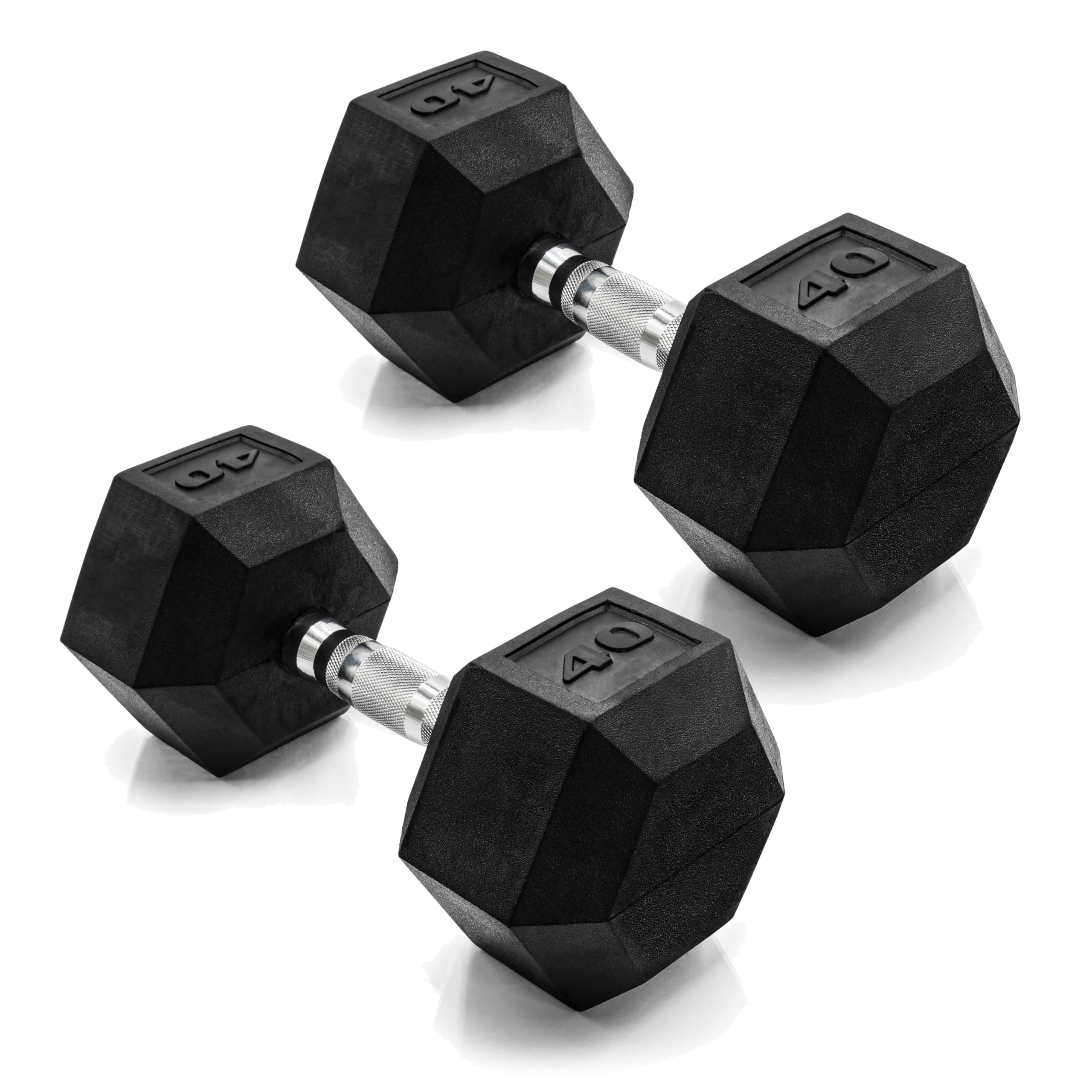 CAP Barbell 40 LB Rubber Coated Hex Dumbbell Hand Weight - Pair | Chrome Handle Image