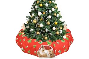 Tivray Cat Tunnel Bed Under Christmas Tree, 35' Xmas Peekaboo Cat Cave with Toy Balls and Circle Cushion. Multifunctional Pla