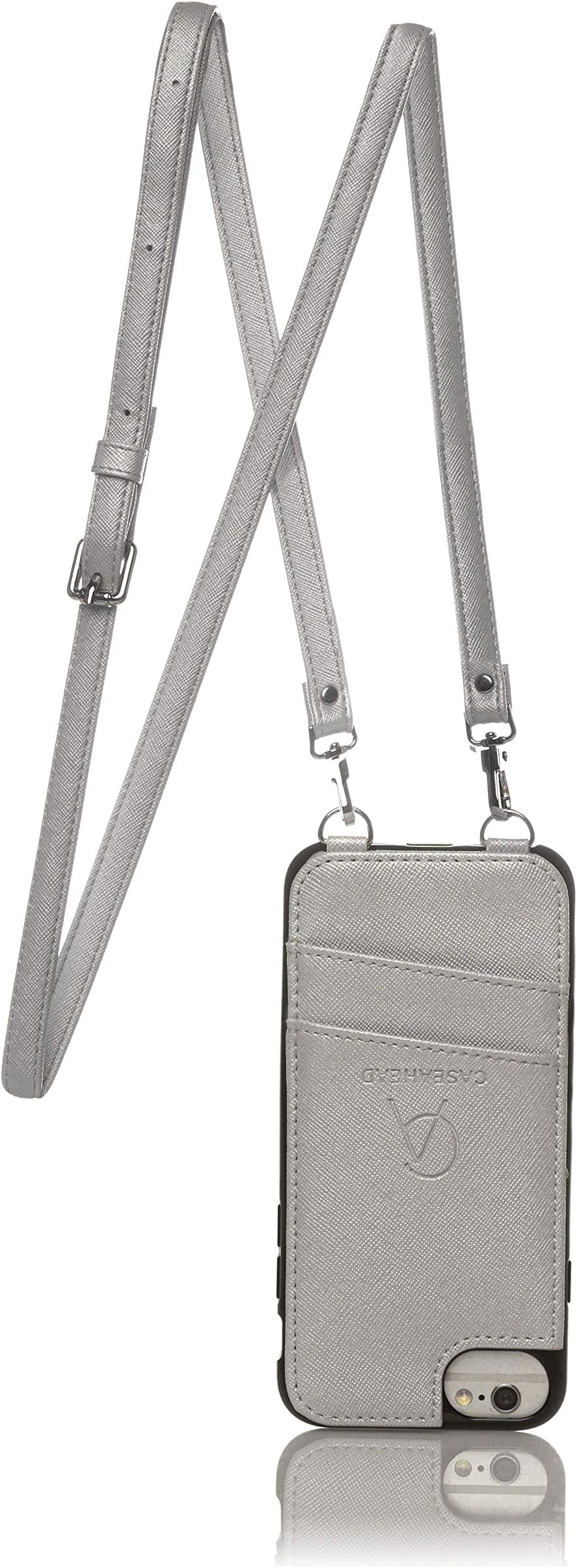 Caseahead Silver iPhone 6, 7 & 8 Cell Phone Wallet Case & Crossbody Strap and Chain Wristlet - RFID Wallet Case for Money, ID & Credit Cards | Purse Phone Case for Women - Silver (5.4"x2.6")