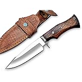 Warivo 10″ Handmade D2 Steel Hunting Knife with Leather Sheath - Ideal EDC Knife for Skinning, Camping, Bushcrafting and Outdoor Activities
