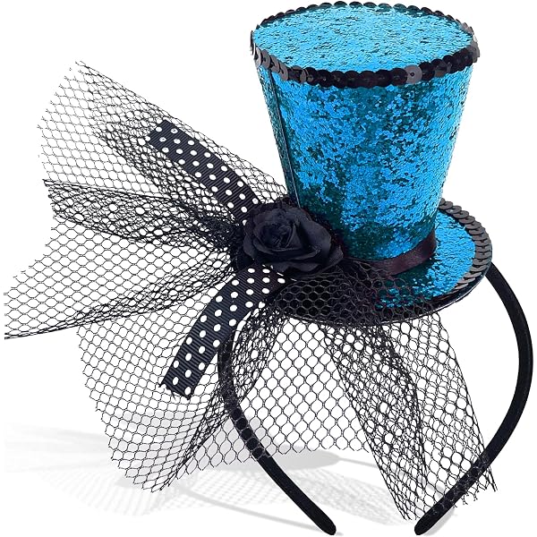 Amazon.com: Bniksok Blue Glitter Mini Top Hat Headband  display picture 1