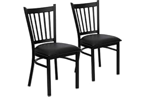 Flash Furniture 2 Pack HERCULES Series Black Vertical Back Metal Restaurant Chair - Black Vinyl Seat