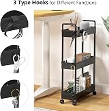 SOLEJAZZ 3-Tier Slim Rolling Storage Cart Black Plastic Stainless Steel view 3
