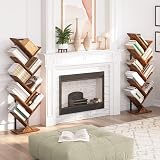 HOOBRO Tree Bookshelf Tall 9-Tier Floor Standing Book Shelf Rustic Brown Black view 5