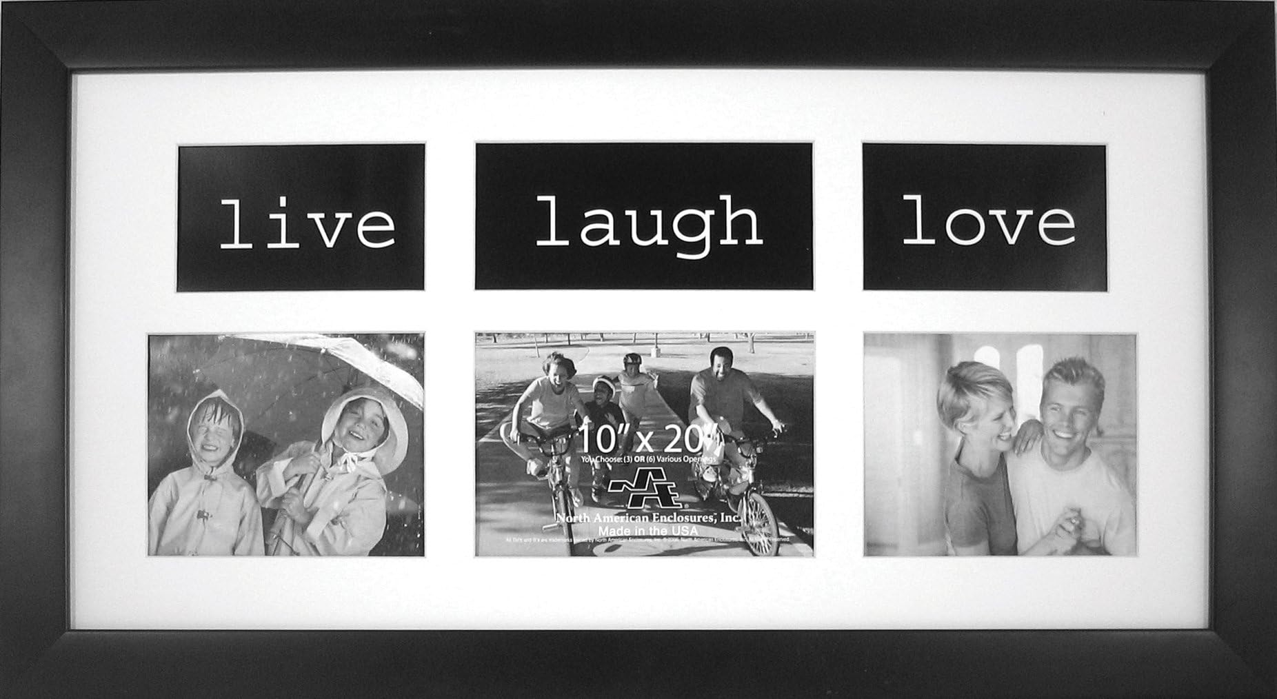 North American Enclosures 1468-3136 Single Mat Picture Frame with Live Laugh and Love Detail, Black, 22 by 26-Inch