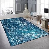 9CH Ocean Beach Area Rug 5'x7', Blue Sea Waves Polyester Area Rugs Non-Slip Carpet Mat for Living Dining Dorm Room Bedroom Ho