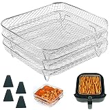 BYKITCHEN 8 inch Square Air Fryer Rack, 3pcs Stackable Stainless Steel Dehydrator Rack with Silicon Feet, Square Air Fryer Accessories for Cosori, Instant Vortex, Ninja Pro XL 6.5 QT AF181 & More