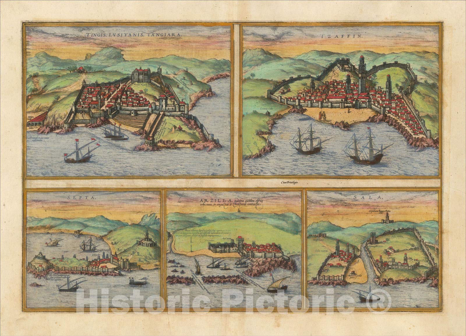 Historic Map : (Tangiers, Tzaffin, Ceuta, Arzila, and Sala) Tingis Lusitanis Tangiara [on Sheet with