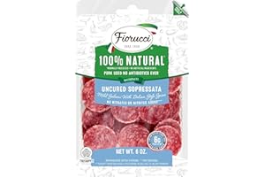 Fiorucci All Natural Uncured Sopressata, Mild Salami with Italian Style Spices, No Nitrites & Antibiotic Free Pork, 6g of Protein, 6 Oz (Pack of 1)