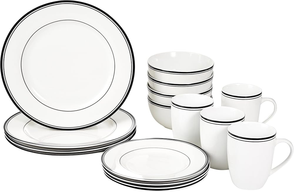 Amazon Basics 16-Piece Dinnerware Set Porcelain Plates Bowls Microwave