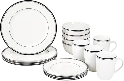 Amazon Basics 16-Piece Dinnerware Set Porcelain Plates Bowls Microwave