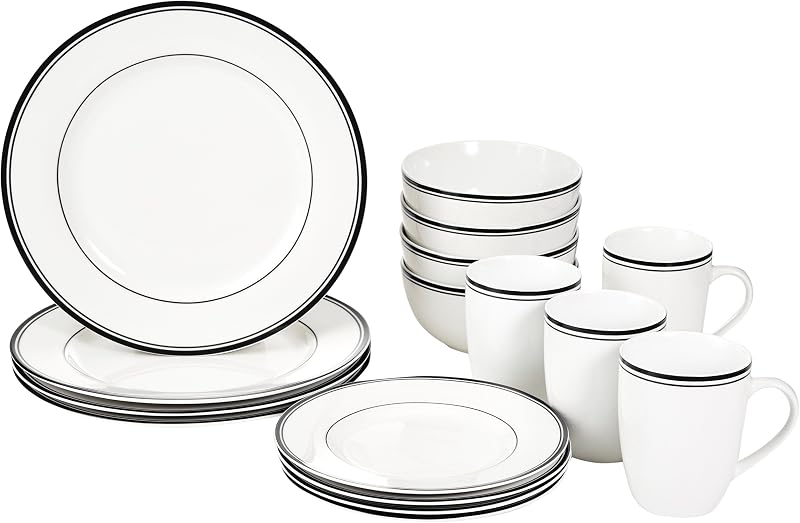 Amazon Basics 16-Piece Dinnerware Set Porcelain Plates Bowls Microwave