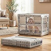 ZOMISIA Collapsible Dog Crate for Dogs - 28" L Heavy Duty Dog Kennel No Tools Required with 4 Sides Steel Foldable Cage for Dogs Indoor Furniture, Portable Carrier with 2 Smooth Wheels, Beige