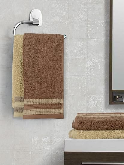 Trident Swirl Bordered 4 Piece 450 GSM Cotton Towel Set (Brown and Starfish)