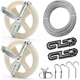 Anglekai Outdoor Clothesline Kit, Clothes Line Pulley Kit for Outside | Heavy-duty, 150FT Clothes Line/ Clothesline Tightener/ 2 Pulley/ 2 Separator Spreader/ 4 Nail Hooks