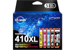 Uniwork Remanufactured 410XL Ink Cartridge Replacement for Epson 410XL 410 XL T410XL use for Expression XP-830 XP-640 XP-7100 XP-630 XP-530 XP-635 Printer Tray (Latest Upgraded Chip, 5 Pack)
