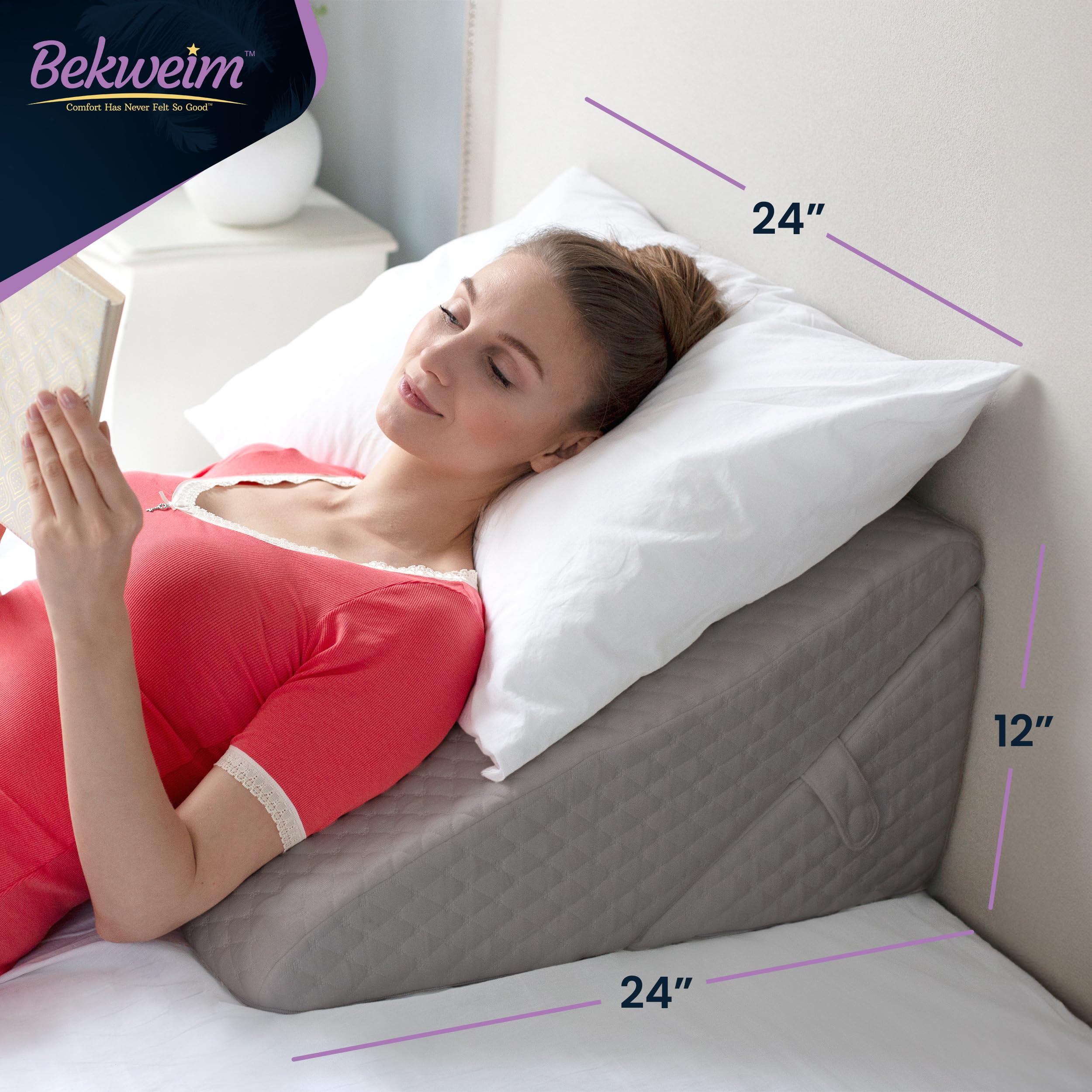 Wedge Pillow for Sleep Apnea, 12 Inch Adjustable Height Bed Wedge Pillow for Headboard, Gerd, Acid Reflux Relief, Snoring, and Post Surgery Recovery. Bed Pillow for Sitting Up in Bed