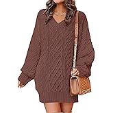 ANRABESS Womens Long Sleeve V Neck Oversized Cable Knit Mini Sweater Dresses 2025 Winter Fall Trendy Pullover Tunic Outfits
