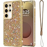 Lafunda for Samsung Galaxy S25 Ultra Case Glitter, Luxury Shiny Bling Sparkly Cover with Crystal Diamonds for Women Girls Soft Shockproof Protective Phone Case for Samsung Galaxy S25 Ultra 6.9", Gold