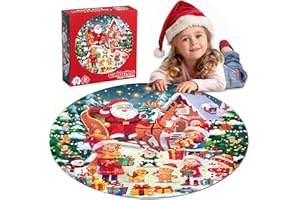 RIFAMEE 72 Pieces Shimmery Jumbo Christmas Floor Puzzle for Girls 3-5 4-6 Age Floor Puzzles for Boys and Girls Large Round Floor Jigsaw Puzzles (Christmas)