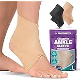 BraceAbility Elastic Ankle Support Brace - Lightweight Slip on Foot and Ankle Compression Sleeve for Gymnastics, Dance, Sports, Running, Exercise, and Sprained Ankle Swelling for Women and Men (Beige, Medium)