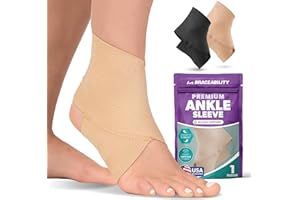 BraceAbility Elastic Ankle Support Brace - Lightweight Slip on Foot and Ankle Compression Sleeve for Gymnastics, Dance, Sports, Running, Exercise, and Sprained Ankle Swelling for Women and Men (Beige, Medium)
