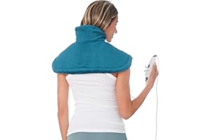 Pure Enrichment® PureRelief® Neck & Shoulder Heating Pad - 4 Heat Settings, Auto Shut-Off, Universal Fit, Magnet Closure, Soft Micromink, Storage Bag, 5-Year Warranty, Machine Wash (Turquoise Blue)